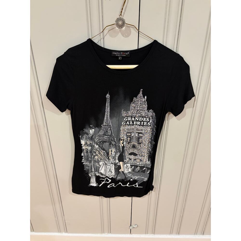 Paris black Eiffel Tower sparkly tshirt black size 2 small